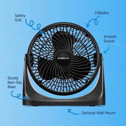 NEXAIR 7" Portable Turbo Fan - 3 Speed Adjustable Air Circulator | Quiet & Durable for Home & Office