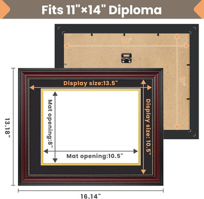 Upsimples Diploma Frame - Classic Wood Grain with Gold Beading | 8.5 x 11 with Mat or 11 x 14 Without Mat - Perfect Graduation Gift