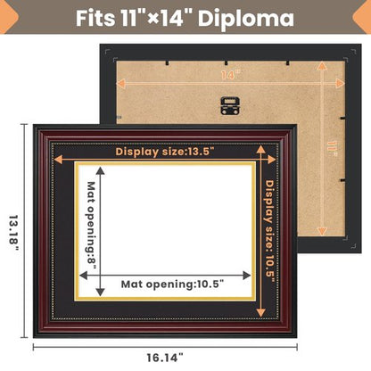 upsimples Diploma Frame 8.5 x 11 with Mat, Certificate Degree Document Frame, Displays Diploma Frame 11x14 without Mat, Classic Wood Grain with Gold Beading, Includes Black & Gold Mats, 1 Pack