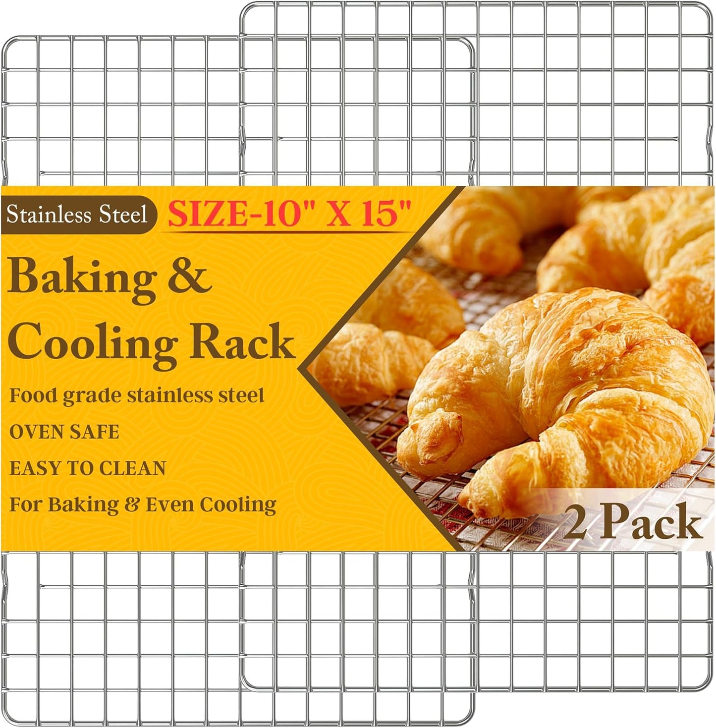 Skiennix Cooling Racks - Heavy Duty Stainless Steel Wire Racks for Baking & Grilling | 10" x 15" - Oven & Dishwasher Safe