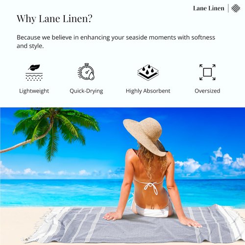 LANE LINEN Turkish Beach Towels, Extra Large Beach Towel, Pre-Washed for Soft Feel, Oversized Sand Free Quick-Dry Pool Towel, Beach Towels for Adults, 39"x71" - Navy Blazer