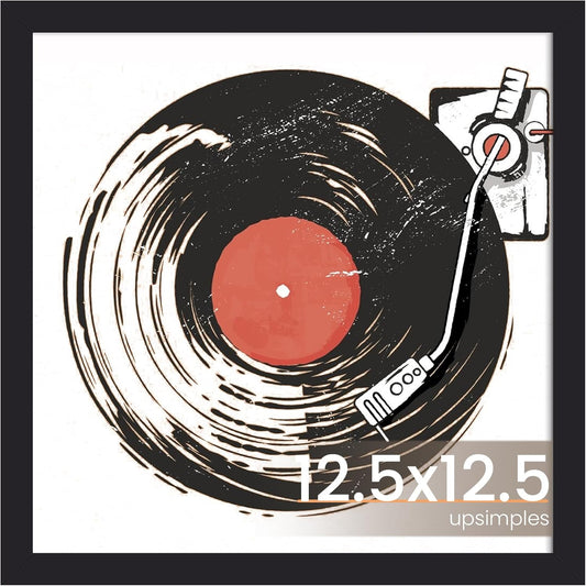 Upsimples Vinyl Record Frame - Display 10x10 Pictures with Mat or 12.5x12.5 Without - Black, 1 Pack
