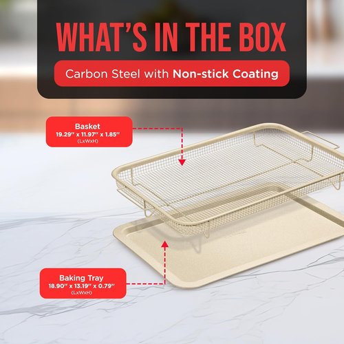 Bakken Swiss Crisper Tray - Non-Stick 2-Piece Set for Healthier Cooking | Extra Large 19" x 13" White Marble Coating