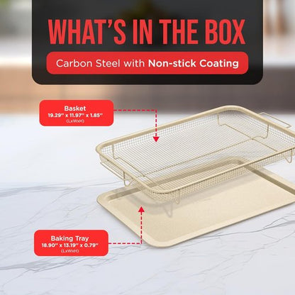 Bakken Swiss Crisper Tray - Non-Stick 2-Piece Set for Healthier Cooking | Extra Large 19" x 13" White Marble Coating