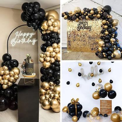 PartyWoo Black and Gold Balloons - 66pcs 12-Inch Matte Black & Metallic Chrome Gold for Celebrations