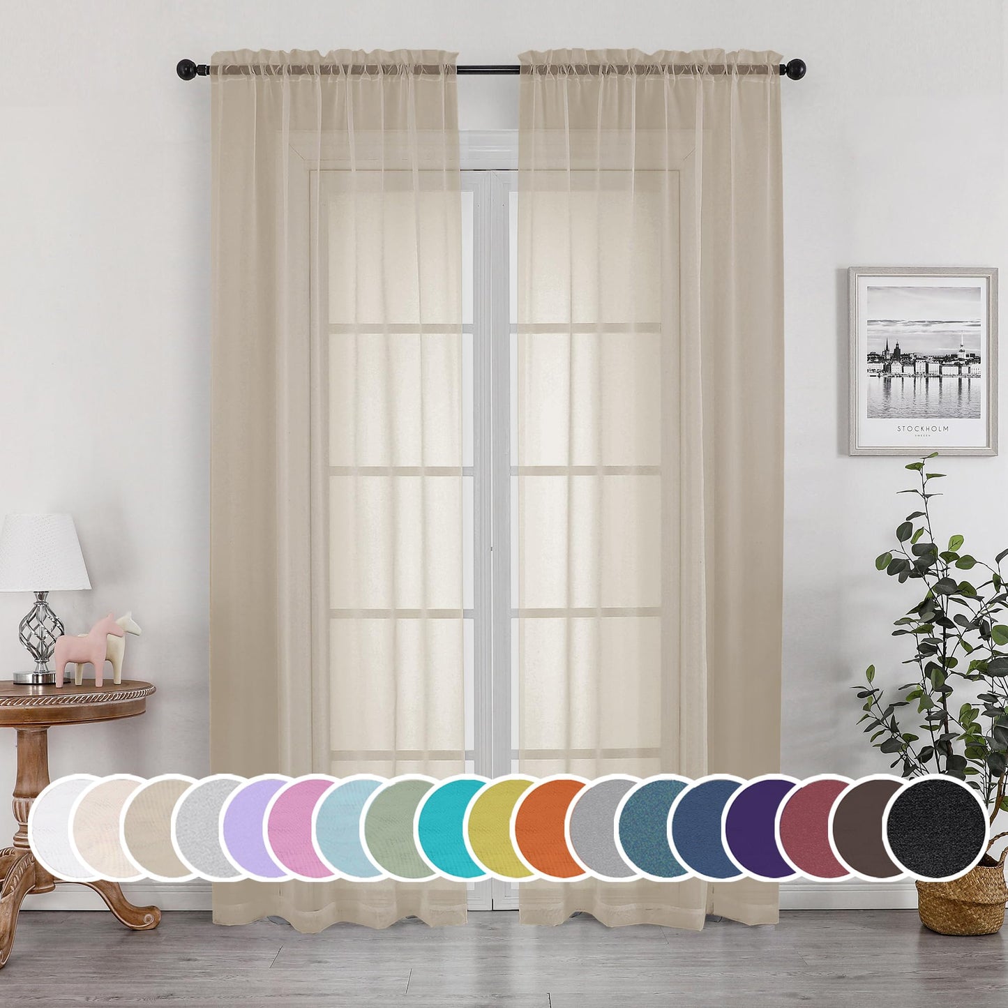 OWENIE Taupe Sheer Curtains 84 inches Long for Bedroom Living Room 2 Panels Set, Rod Pocket Solid Taupe Curtain, Soft Touch Elegant Voile Curtains & Drapes for Nursery, 42"x84", 2 Pcs