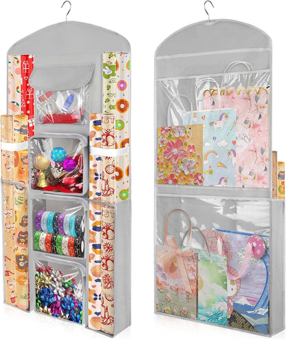 Woodoulogy Gift Wrapping Paper Storage - Double-Sided 40"x17" Grey Oxford Organizer | Perfect for Closet & Cabinet