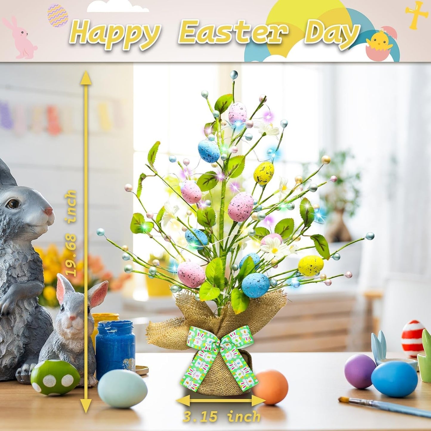 Skiennix Lighted Easter Egg Tree - 20'' Tabletop Decor with Timer | Artificial Centerpiece for Spring Home Decor