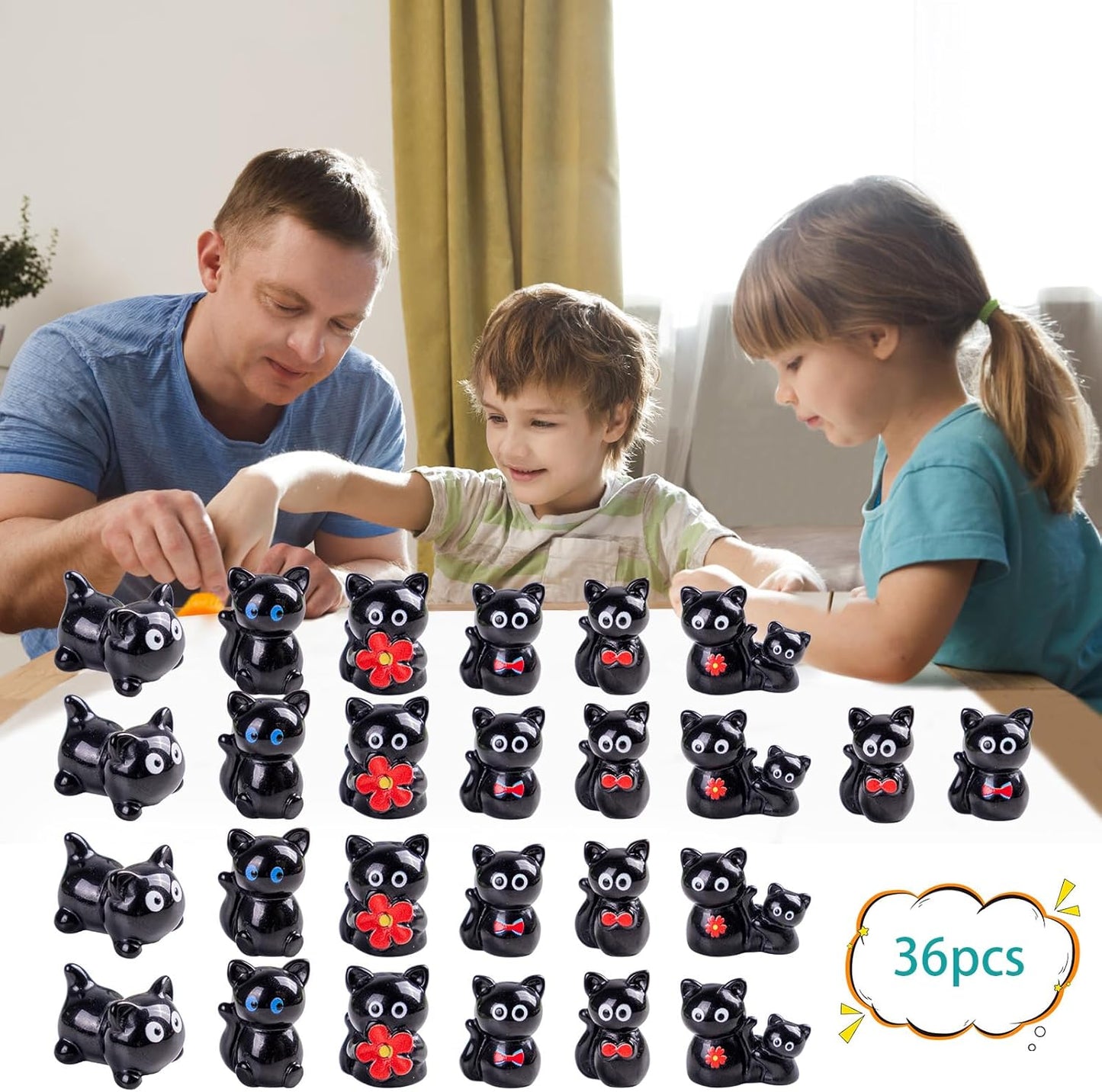 Skiennix Mini Resin Black Cat Figurines - 36 Pcs Tiny Animal Figures for Fairy Garden Decor