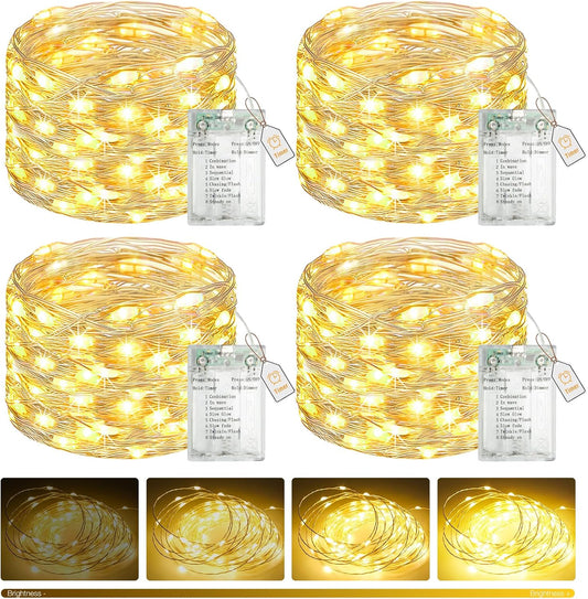 Btfarm Fairy Lights - 4 Pack Battery Operated Twinkle String Lights | 16FT, 50 LEDs, 8 Modes, Waterproof, Warm White