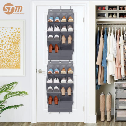 Storage Maniac Over Door Shoe Organizers - 12 Pocket Hanging Shoe Rack for Dorms & Closets | Grey