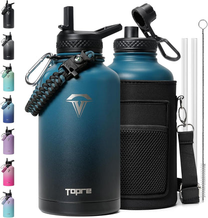 Skiennix 64 Oz Insulated Water Bottle - Half Gallon Stainless Steel Flask, BPA-Free & Leakproof, Indigo Black