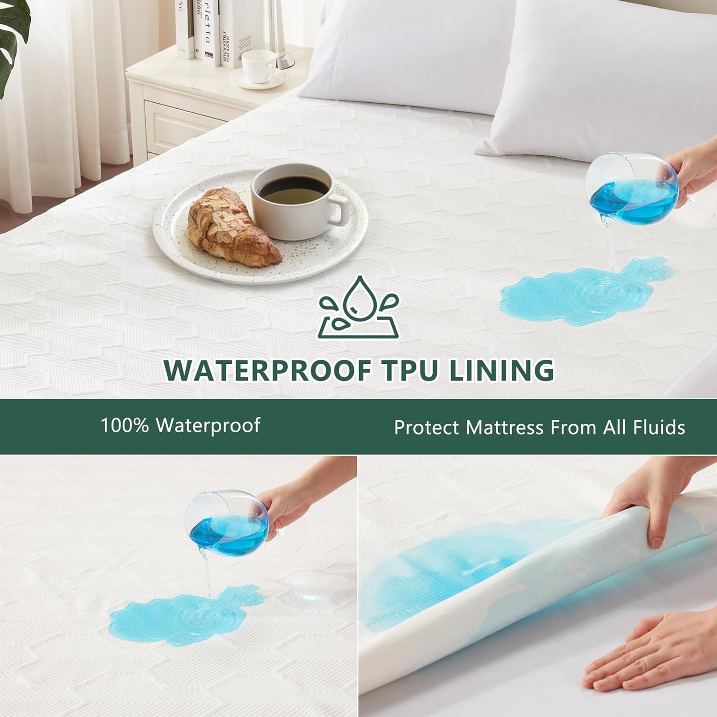 Skiennix Twin Size Waterproof Mattress Protector - Bamboo Cooling Pad with Deep Pocket | Breathable 3D Air Fabric