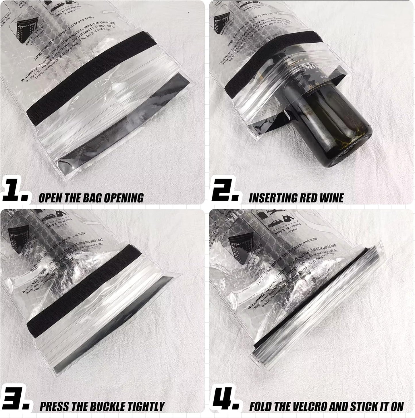 QPEY 6 Set Wine Bottle Travel Protector Bags, Resealable Wine Sleeves For Suitcase Luggage, Double Layer Wine Skins For Airplane Leak Proof