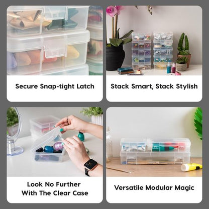 IRIS USA Pencil Case Boxes - 10-Pack Clear Plastic Organizing Containers with Snap Lid for Crafts & Stickers