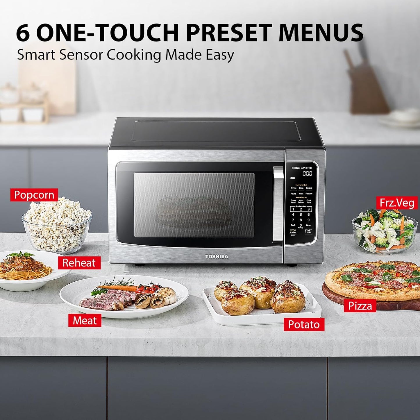 TOSHIBA Countertop Microwave Oven - Inverter Technology & Smart Sensor | 1.6 Cu.ft, Stainless Steel