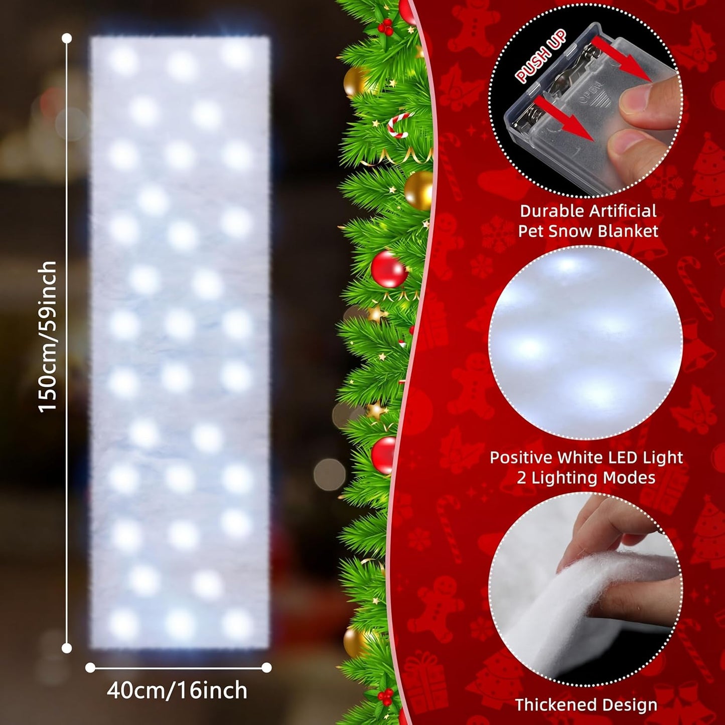 Zhengmy Christmas Lighted Snow Blanket - Pre-Lit LED Decor for Holiday Village | 4.9ft x 16 Inch, White