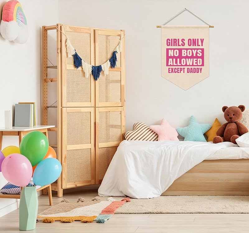 Girls Room Wall Art Decor Pennant Banner - Cute Pink Pennant Flag for Kids Room Variation: Art Cute Girl Only Linen-13