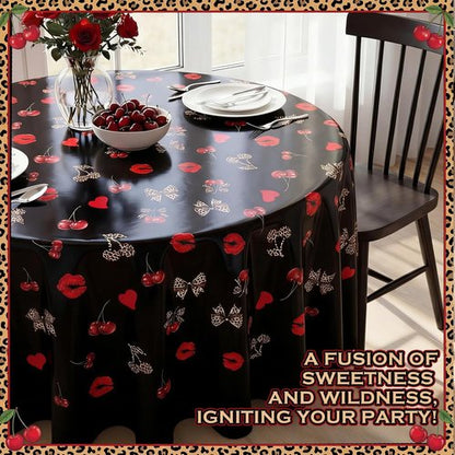 Ganeen 6 Pcs Cheetah Cherry Plastic Tablecloths - 84 Inch Red & Black Leopard Design for Parties & Events
