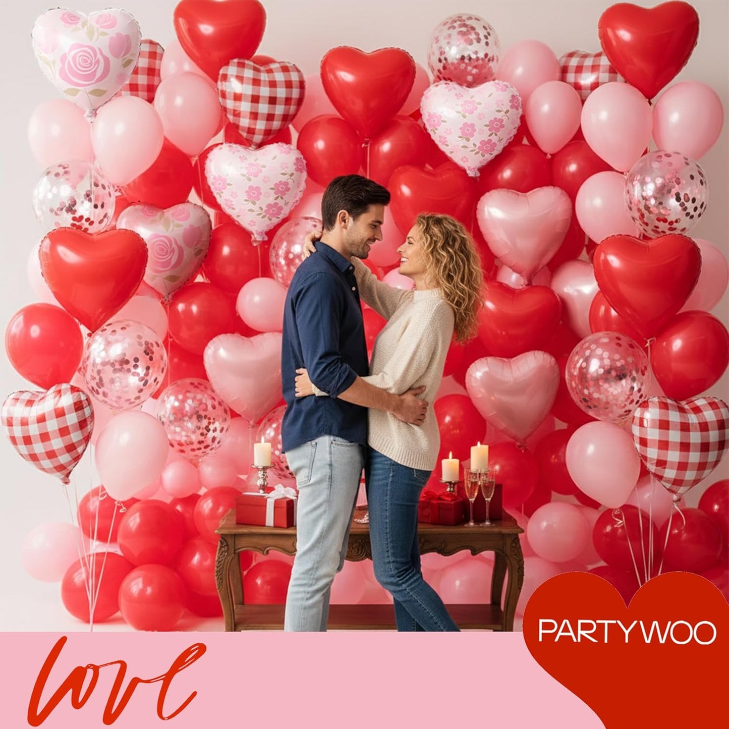 PartyWoo Pink Balloons - 127 Pcs in Various Sizes & Heart Foil Balloons for Valentine's Day Decor