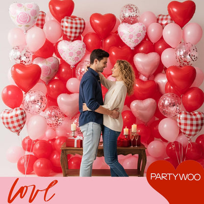 PartyWoo Pink Balloons - 127 Pcs in Various Sizes & Heart Foil Balloons for Valentine's Day Decor