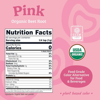 Nutricost Pink Plant-Based Food Coloring - Organic Beet Root Powder, 60 Servings | Natural Color Alternative for Food & Beverages
