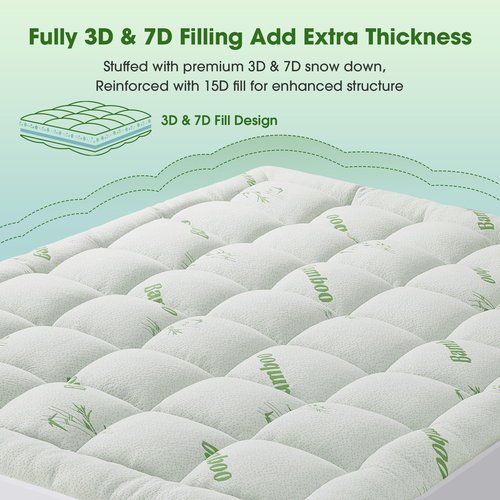 Mattress Pad Queen Size, Cooling Pillow Top Mattress Topper, Ultra Soft Viscose Made from Bamboo, Breathable for Hot Sleepers, Deep Pocket 8"-20", Green