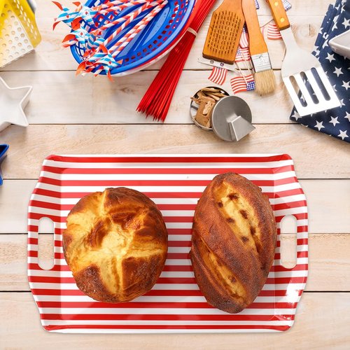 FYSUIMU Patriotic Serving Trays - 4Pcs American Flag Plastic Trays with Handles | 10 x 15 In for 4th of July