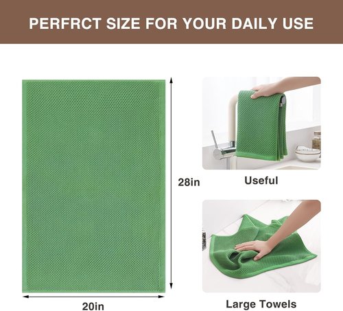 Homaxy Kitchen Dish Towels - 100% Cotton Waffle Weave, Ultra Soft & Absorbent | 20x28 Inches, 4-Pack, Grass Green