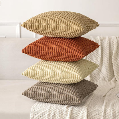 MIULEE Corduroy Throw Pillow Covers - Soft Boho Striped Design | 18x18 Inch for Modern Farmhouse Decor