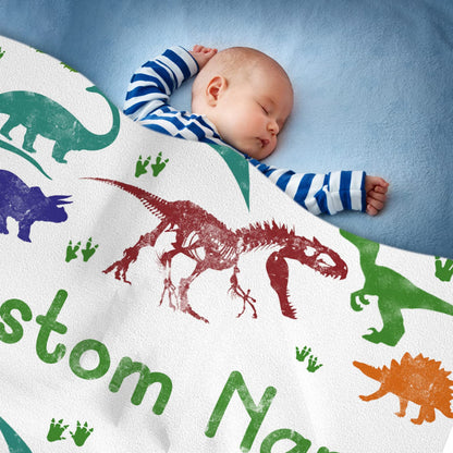 Dinosaur Blanket with Name for Boys, Custom Dinosaur Blanket, Personalized Jurassic Dinosaur Throw Blanket for Toddler, Flannel Customized Dino Swadding Blanket for Birthday, Baby Shower 40x30 Inch