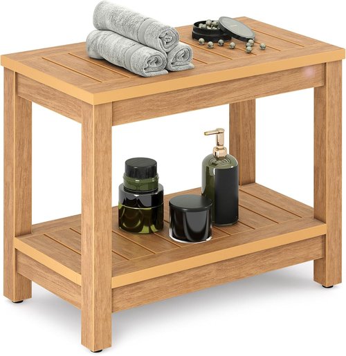 DWVO Shower Stool - 23.5in Water-Resistant Non-Slip Bench for Bathroom & Outdoor Use (Teak)