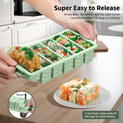 Skiennix Silicone Freezer Trays - 2-Pack with Lid for Meal Prep | 2 Large 2-Cup & 6 Small 1/2-Cup Molds