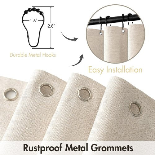 MIULEE Beige Scalloped Shower Curtain Linen Textured with 12 Metal Hooks Cute Heavy Duty Washable Waterproof Neutral Thick Cloth Shower Curtains with Black Border for Bathroom Bathtub,W72*L72 Cream