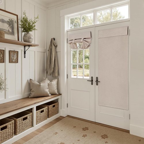 HOMEIDEAS 100% Linen Blackout Curtains - Modern Farmhouse Privacy Door Window Treatment, 26 x 68 Inch Panel, Natural
