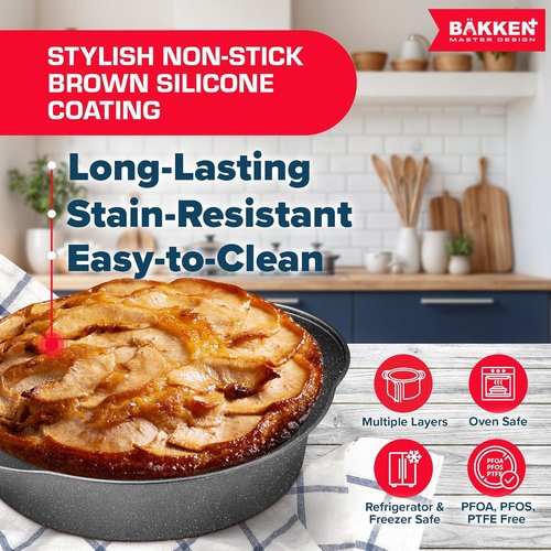 BAKKEN 6-Piece Baking Pan Set | Commercial Grade Carbon Steel, Nonstick & Space-Saving Design, Oven Safe Up to 450°F, Gray Marble