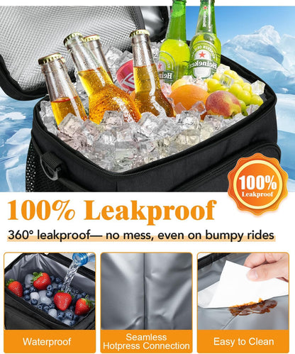 Skiennix Insulated Lunch Bag - 9L Leakproof Soft Cooler Tote with 5 Pockets | Adjustable Strap - Black