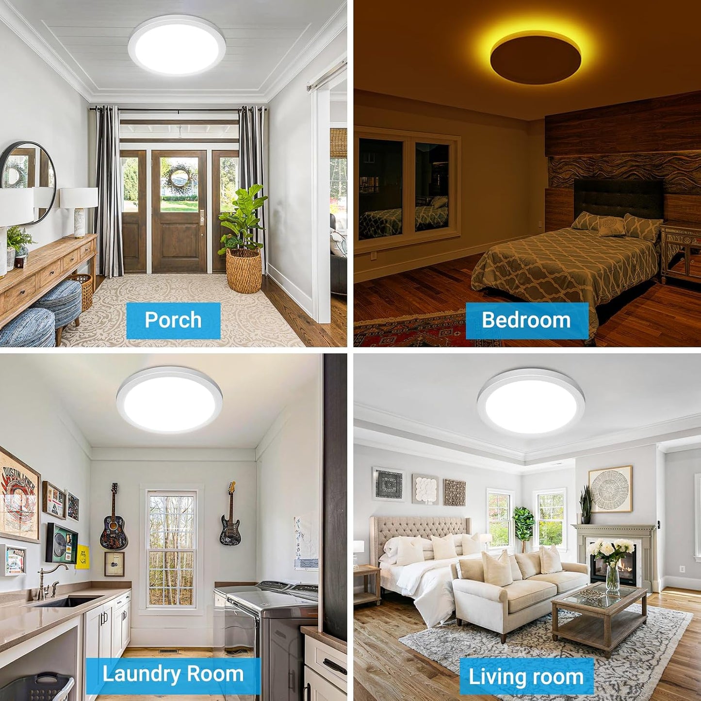Skiennix 19 Inch LED Flush Mount Ceiling Light - Night Light Feature | 36W 3960LM, Round White Fixture for Bedroom, Bathroom, Kitchen
