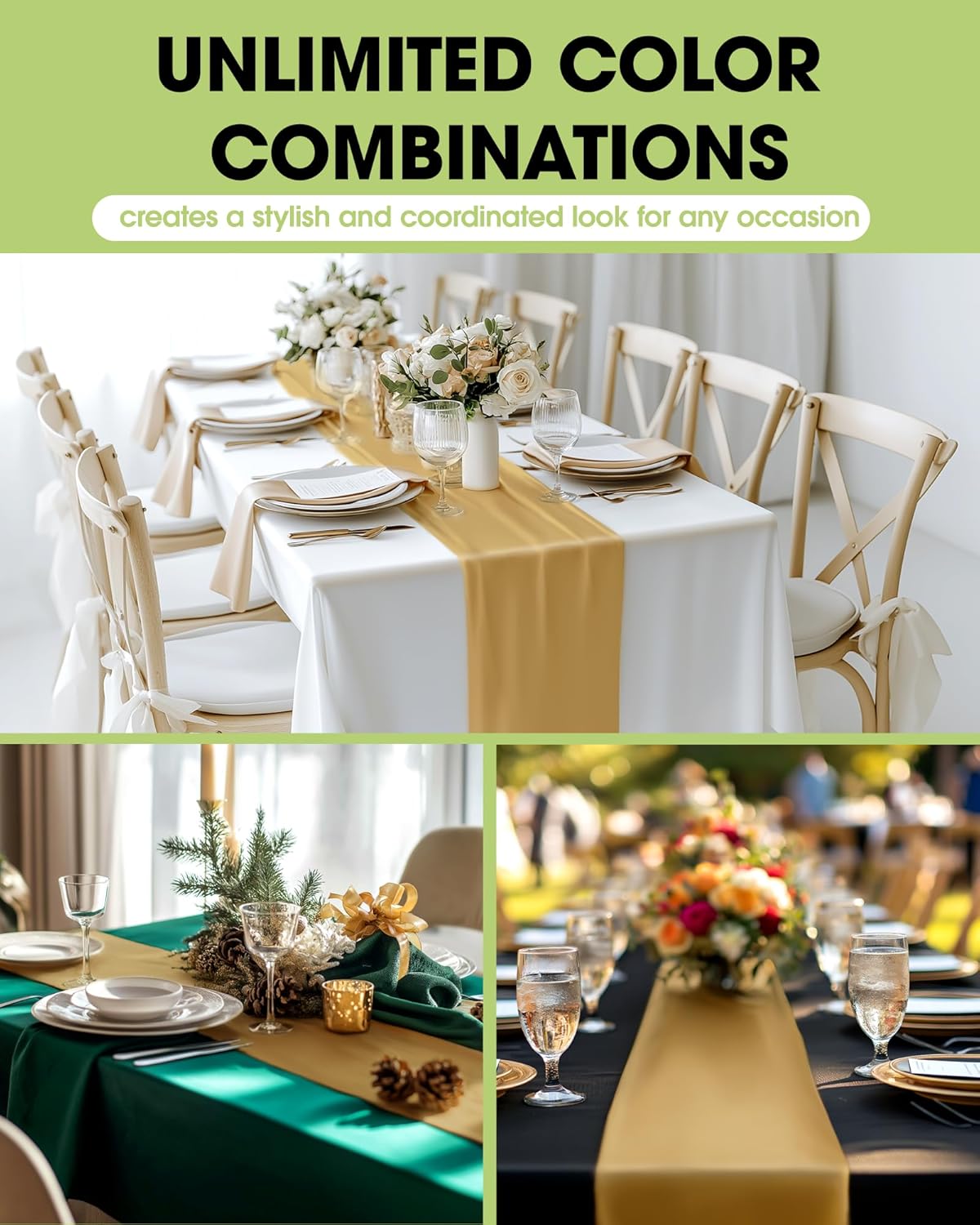 Pureegg Gold Plastic Table Runners - Water Resistant & Disposable | 10 Pack, 14'' x 108'' for Weddings, Parties & Home Decor