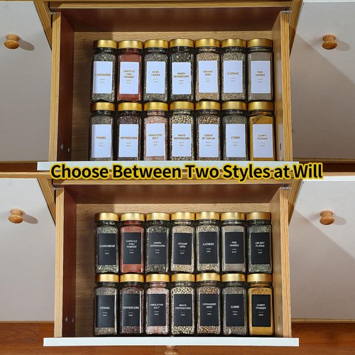 JARXSUN Glass Spice Jars with Label, 48 Pcs Spice Jars with Shaker Lids-4 oz Gold Spice Seasoning Jars Bottles Containers Set for Spice Rack (48)