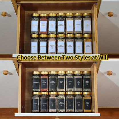 JARXSUN Glass Spice Jars with Label, 48 Pcs Spice Jars with Shaker Lids-4 oz Gold Spice Seasoning Jars Bottles Containers Set for Spice Rack (48)