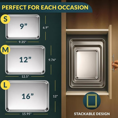 Baker's Signature Stainless Steel Baking Sheet Set - Includes 125 Unbleached Parchment Paper Sheets | 9x13 Inch Non-Stick, Curl-Free Design