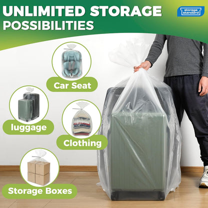 Storage Standard Large Clear Plastic Bags - Waterproof Heavy-Duty Zip Ties for Luggage & Travel Gear | 40 x 60 Inches