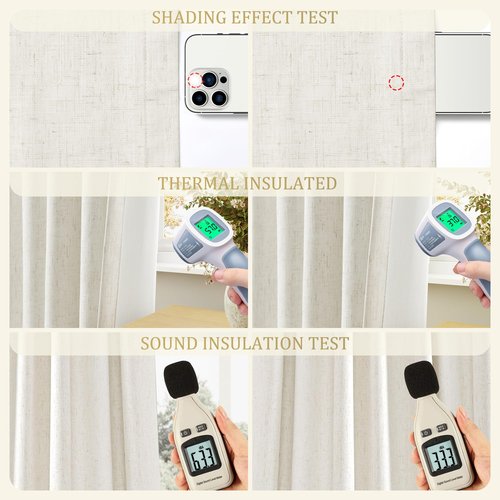 Jowels Cream Linen Blackout Curtains 84 Length 2 Panels Set for Living Room Bedroom, 100% Black Out Thermal Insulated Linen Drapes, Room Darkening Grommet Curtains 84 Inches Long Natural Beige