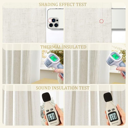 Jowels Cream Linen Blackout Curtains 84 Length 2 Panels Set for Living Room Bedroom, 100% Black Out Thermal Insulated Linen Drapes, Room Darkening Grommet Curtains 84 Inches Long Natural Beige