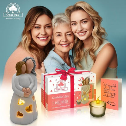 Gigi Hand-Painted Grandma-Granddaughter Candle Holder - Unique LED Gift for Birthdays & Christmas