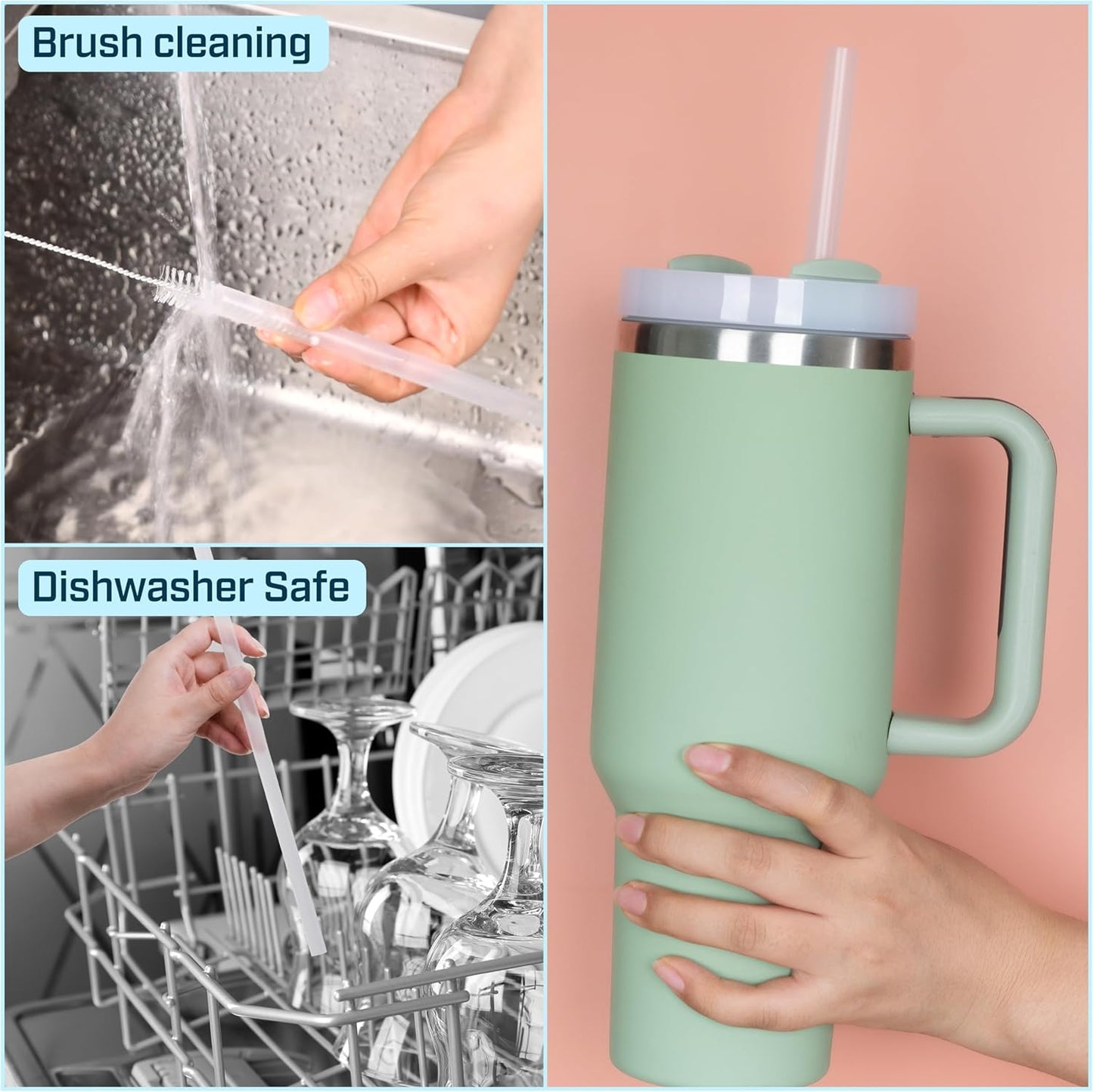 Stanley 6 Pack Straws for 40 oz Tumblers - Reusable BPA-Free Plastic with 2 Cleaning Brushes