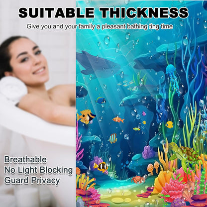 Skiennix Ocean Shower Curtain Set - Tropical Underwater World Design with Non-Slip Bath Rugs | Kids Bathroom Decor