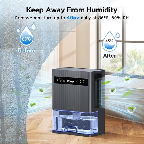 Dehumidifier | 106 OZ Water Tank | Quiet 1000 sq.ft Home Dehumidifier with Auto Shut Off & 7 Color Light - Grey