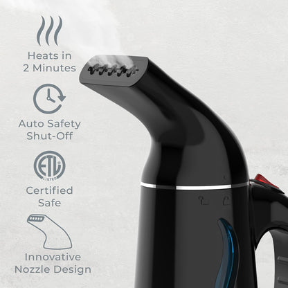 Pure Enrichment Portable Fabric Steamer - Handheld Travel Steamer for Wrinkle Removal | Fast-Heating, Lightweight, Auto Shut-Off (Black)
